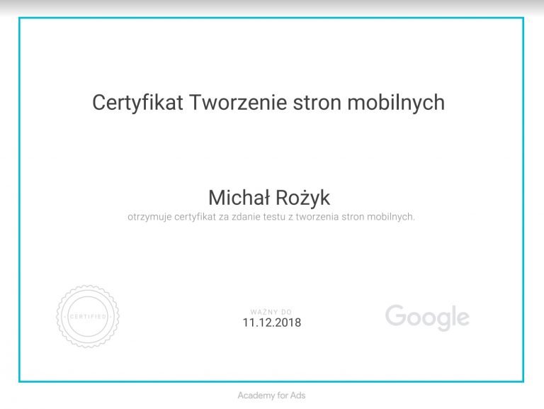 Michał Rożyk Certyfikat Strony Mobilne