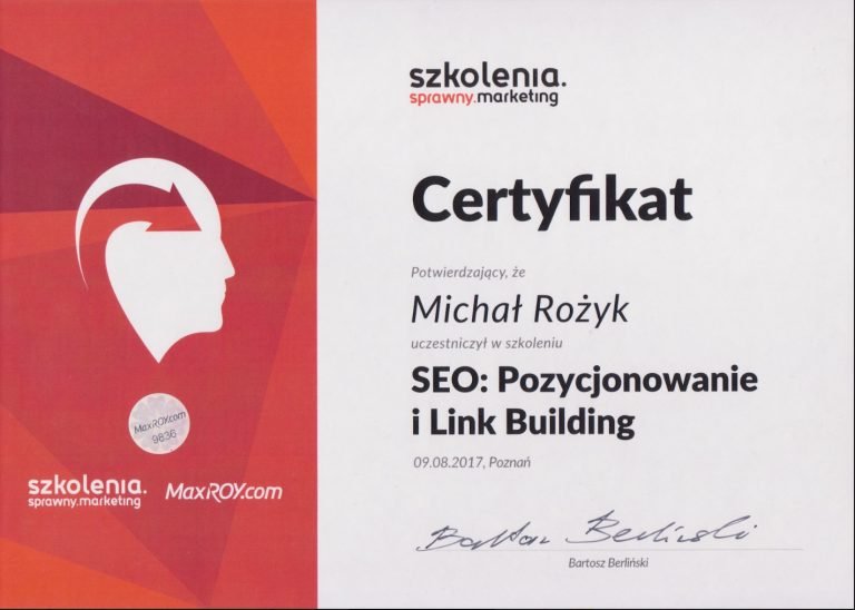 Michał Rożyk Certyfikat SEO