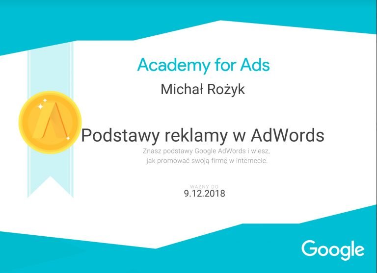 Michał Rożyk Certyfikat adwords podstawy